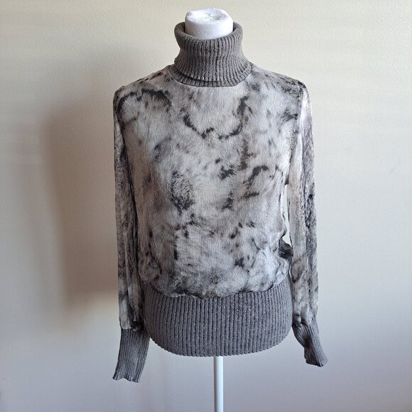 Tricot Chic Grey Silver Turtleneck Silk Wool Sweater Top Size US 8 / S - M - Picture 2 of 16